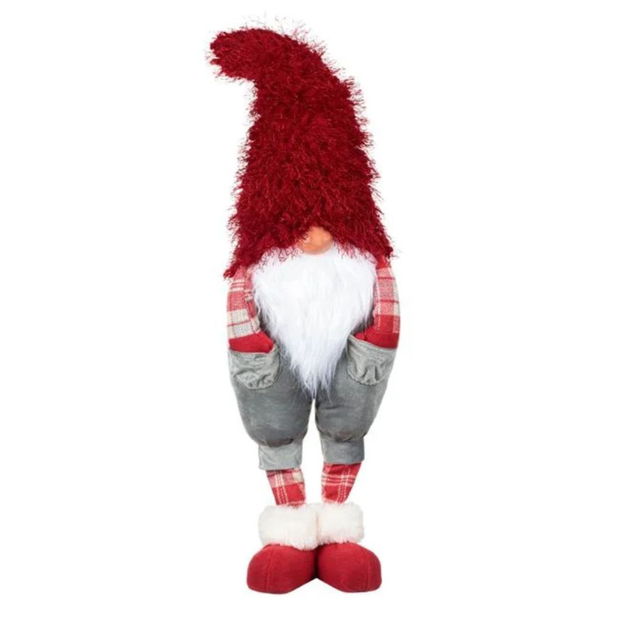 Decoratiune de Craciun, Figurina, Gnome, Rosie, Maini in Buzunare, 67cm, DCJ425