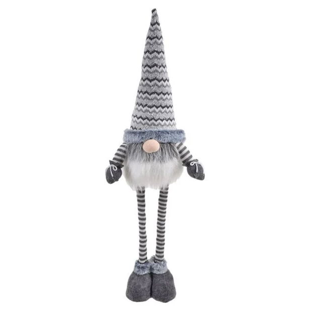 Decoratiune de Craciun, Figurina, Gnome, Gri, Picioare Extensibile, 58-84cm, DCJ426