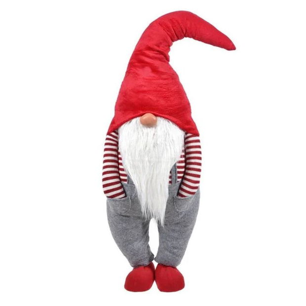 Decoratiune de Craciun, Figurina, Gnome, Caciula, Rosu, Bluza cu Dungi, 115cm, DCJ427