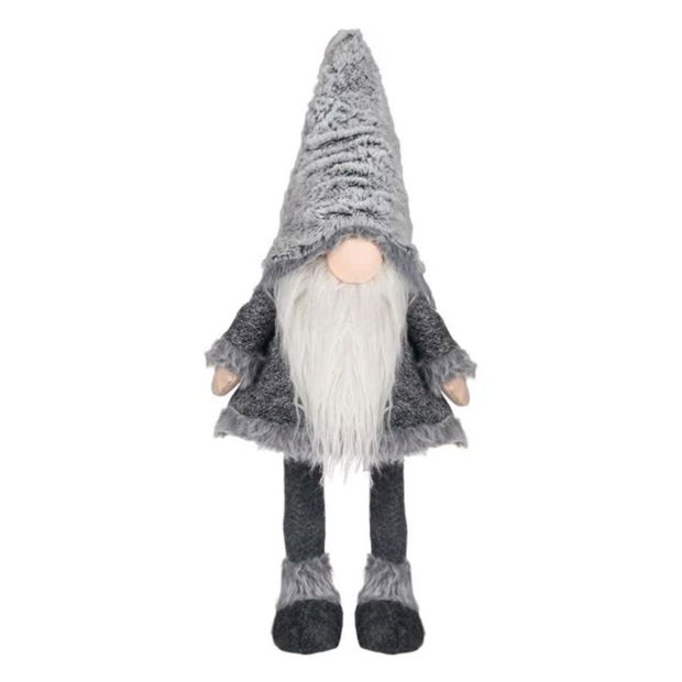 Decoratiune de Craciun, Figurina, Gnome, Miscare, Caciula, Gri, Blana, 70cm, DCJ428