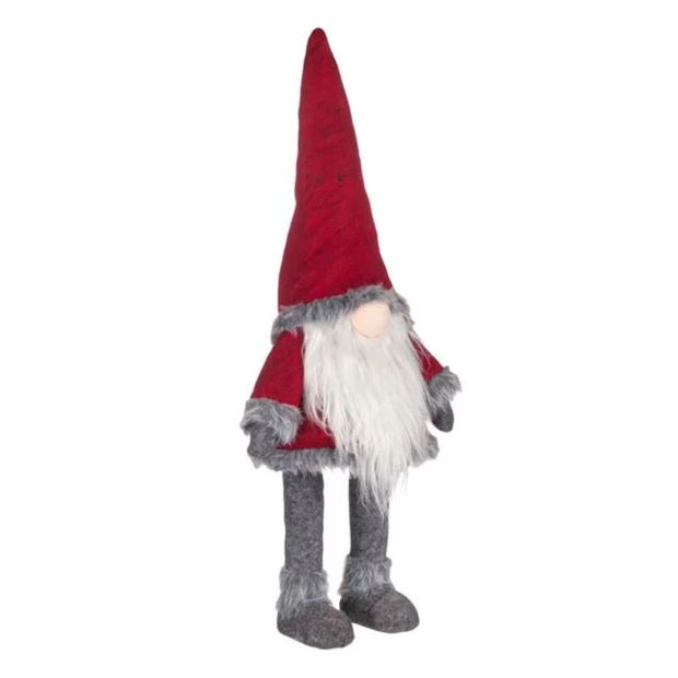 Decoratiune de Craciun, Figurina, Gnome, Miscare, Caciula, Rosu, Blana, 70cm, DCJ429