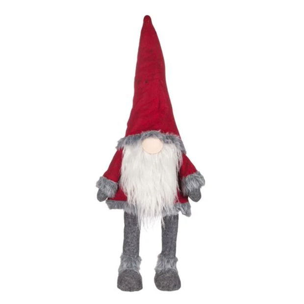 Decoratiune de Craciun, Figurina, Gnome, Miscare, Caciula, Rosu, Blana, 70cm, DCJ429