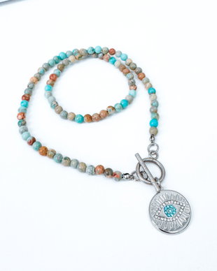 Colier din jasp imperial bleu cu pandantiv Evil Eye