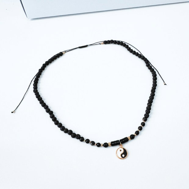 Colier obsidian, agat negru, onix si lava vulcanica - protectie