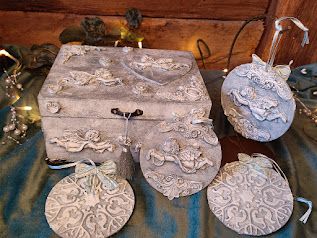 Set caseta si 4 decoratiuni-Vintage Angels