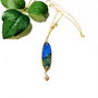 Colier "Van Gogh-Blue Oval" din fragment de portelan, argint placat cu aur si perla naturala