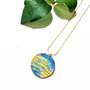 Colier "Van Gogh-Blue Circle" din fragment de portelan si argint placat cu aur