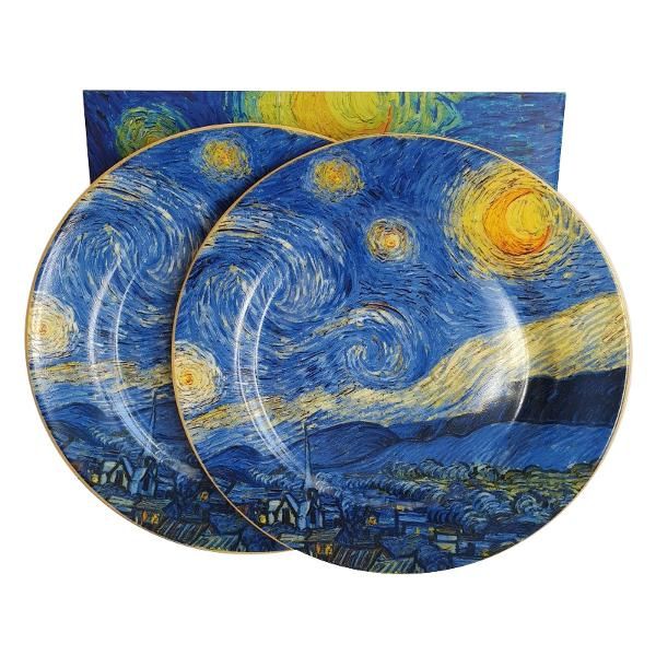 Colier "Van Gogh-Blue Circle" din fragment de portelan si argint placat cu aur