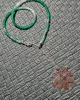 Colier argint, onix verde ombre gradient lant frunza argint inchidere frontala boho chic trendy - Transport gratuit
