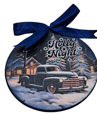Glob lemn Craciun cu masina, inscriptia Holly Night, 4080