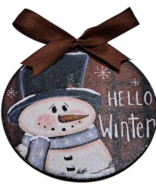 Glob lemn pentru Craciun cu om de zapada, Hello Winter, 4099