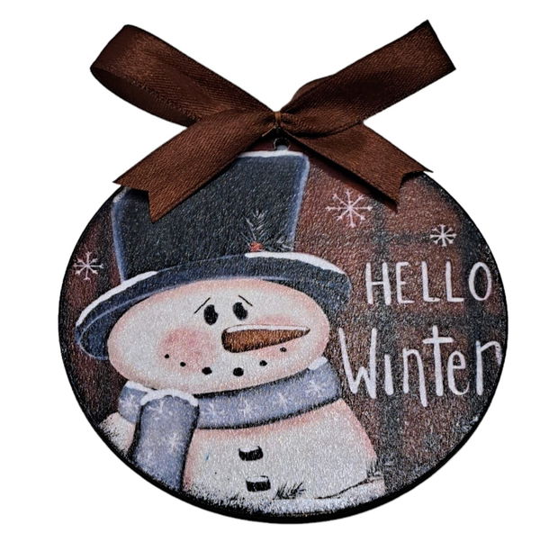 Glob lemn pentru Craciun cu om de zapada, Hello Winter, 4099
