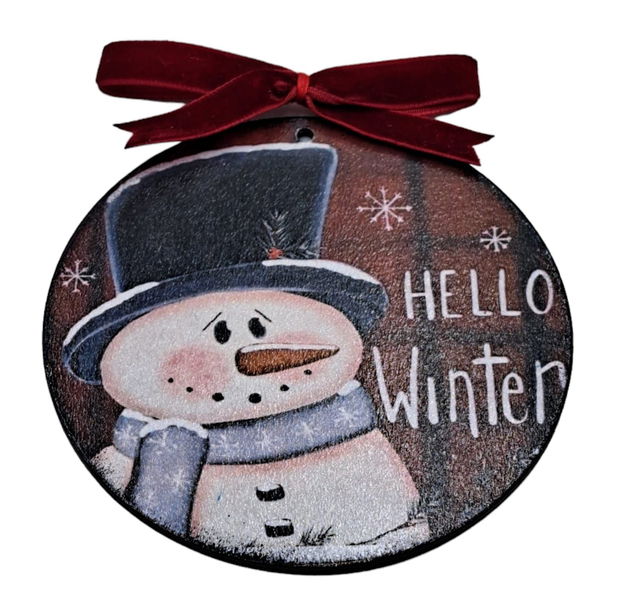 Glob lemn pentru Craciun cu om de zapada, Hello Winter, 4099