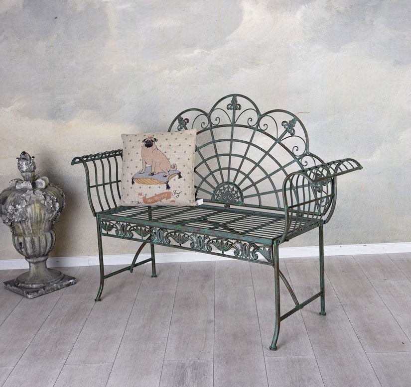 Banca gradina din fier forjat antik green
