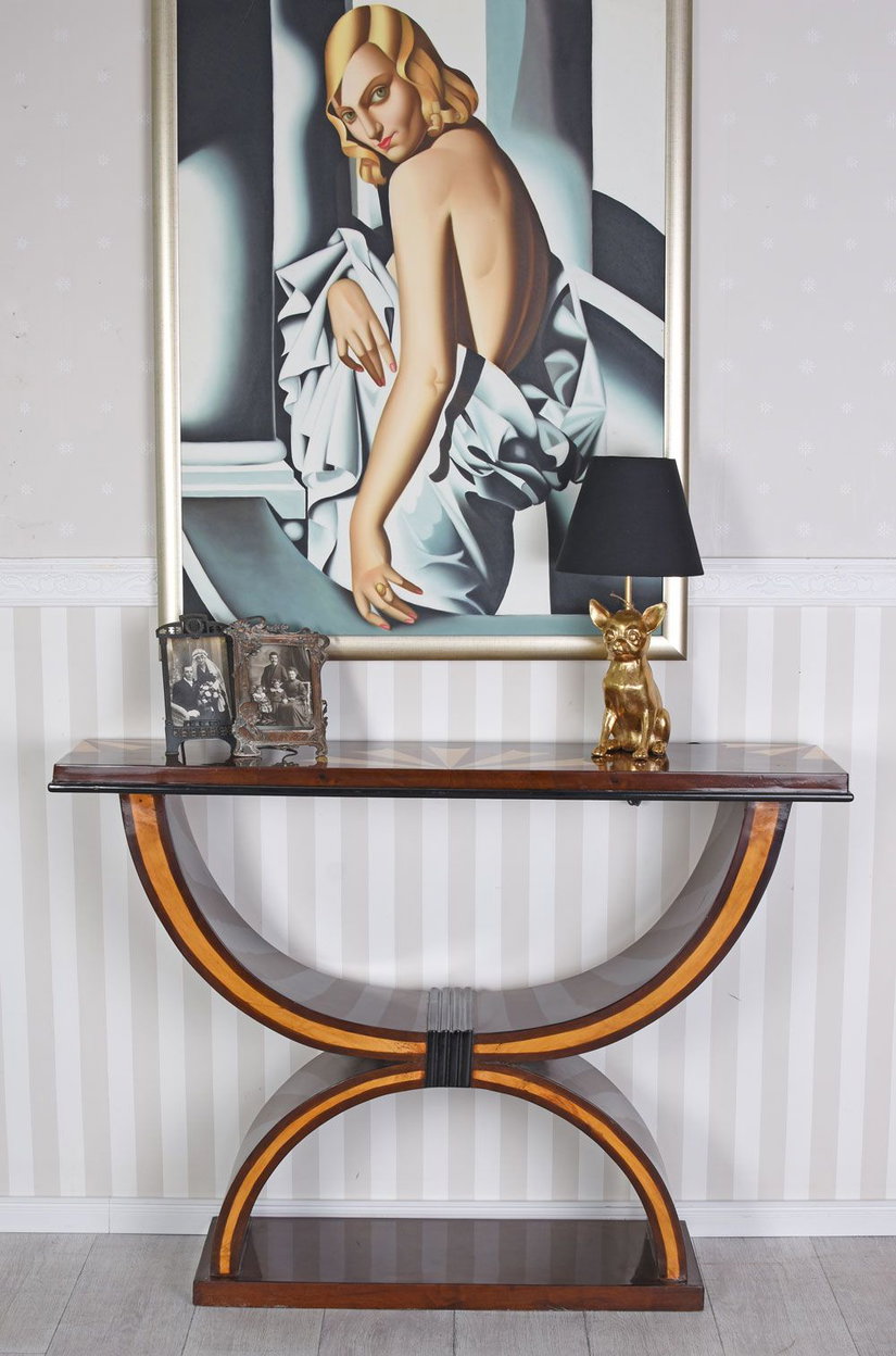 Consola Art Deco din lemn masiv furniruit