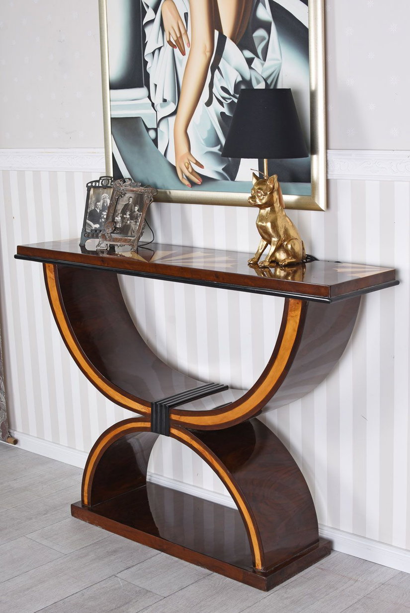 Consola Art Deco din lemn masiv furniruit