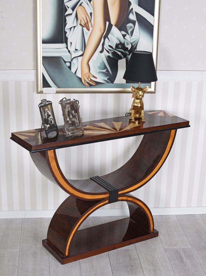 Consola Art Deco din lemn masiv furniruit