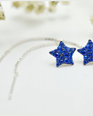 Cercei handmade cu lantisor forma Stea,Steluta, Star Sapphire Blue  Argint 925