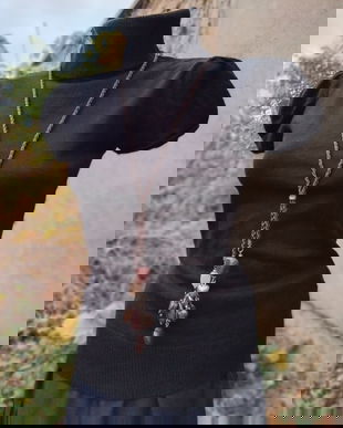 Top mâneci scurte bufante, negru