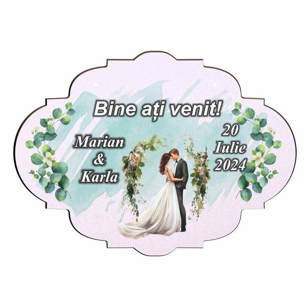 Pancarta Bine Ati Venit, Personalizata, Nunta, Verde, 40x31cm, PBUV029