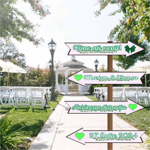 Set Pancarte Bine ati venit, Nunta, Personalizata, Verde, 46×14 cm, PSNUV017