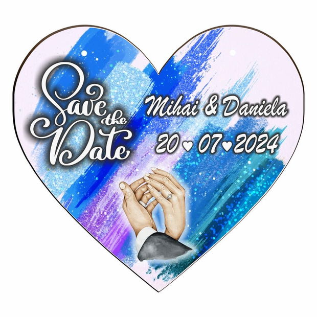 Pancarta Save The Date, Nunta, Albastru, Inima, 30x28cm, PSDUV001