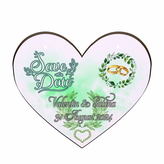 Pancarta Save The Date, Nunta, Verde, Inima, 30x28cm, PSDUV007