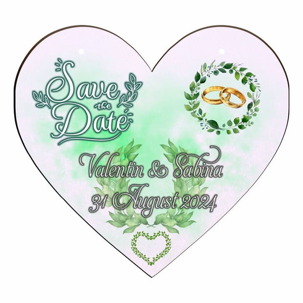 Pancarta Save The Date, Nunta, Verde, Inima, 30x28cm, PSDUV007