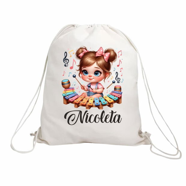 Rucsac personalizat cu nume, Gradinita, Mica muziciana, 43×34 cm, RGR034