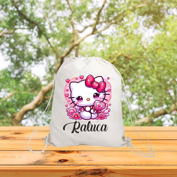Rucsac personalizat cu nume, Gradinita, Hello Kitty, 43×34 cm, RGR053