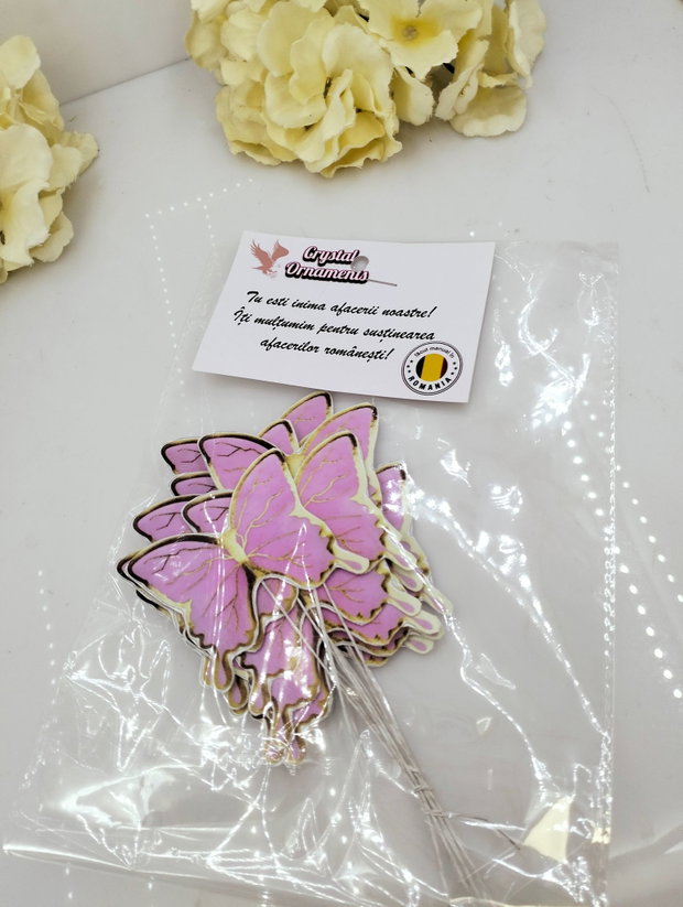 Fluturi decorativi / Toppere tort fluturi roz si auriu