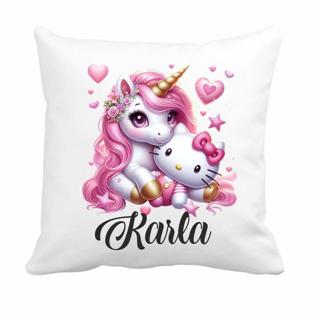 Perna personalizata cu nume, Gradinita, Unicorn, Hello Kitty, 40×40 cm, PGR038