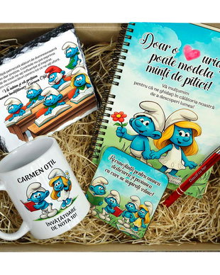 Set cadou educatoare, invatatoare final an şcolar  Clasa Ştrumfilor