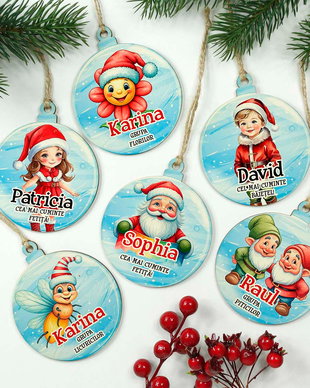 Glob din lemn personalizat cu nume și mascota clasei