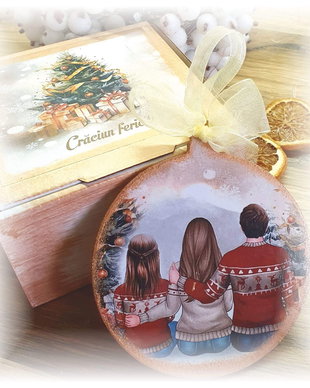 Decoratiune personalizata pentru Craciun, in forma de glob, tema Familie