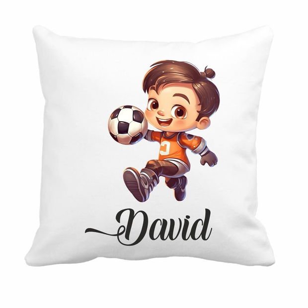 Perna personalizata cu nume, Gradinita, Micul fotbalist, 40×40 cm, PGR047