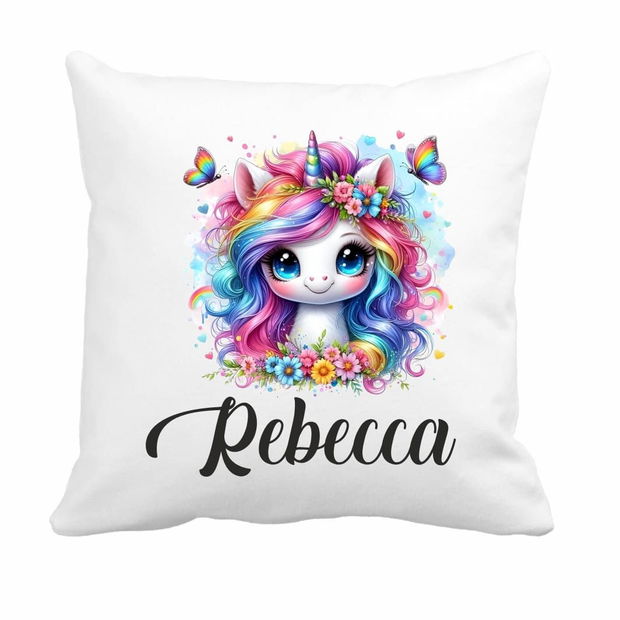 Perna personalizata cu nume, Gradinita, Unicorn, 40×40 cm, PGR051