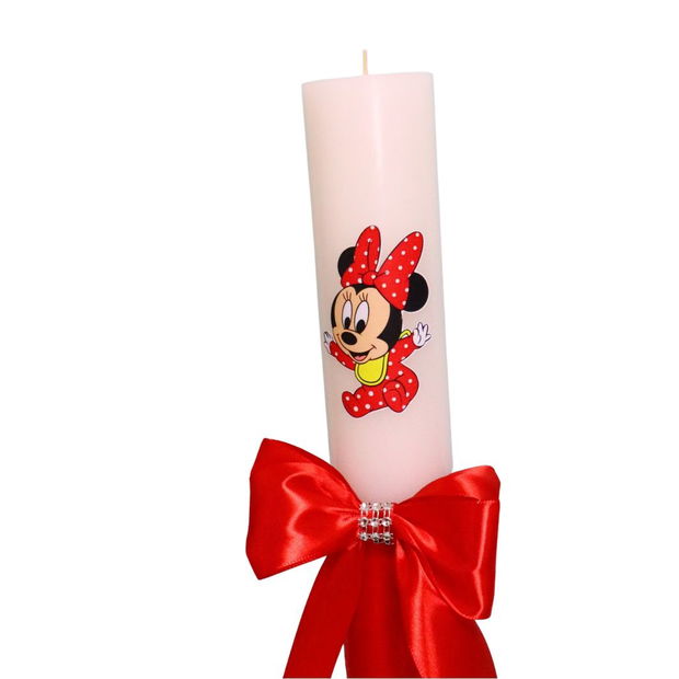 Lumanare Botez, Baby Minnie Mouse, Rosu, 35 cm, LMB036