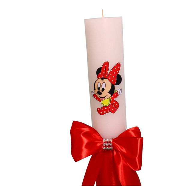 Lumanare Botez, Baby Minnie Mouse, Rosu, 35 cm, LMB036