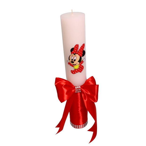 Lumanare Botez, Baby Minnie Mouse, Rosu, 35 cm, LMB036