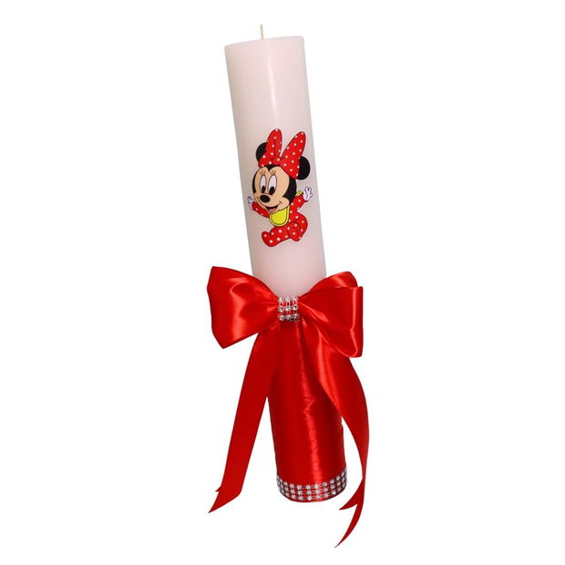 Lumanare Botez, Baby Minnie Mouse, Rosu, 35 cm, LMB036