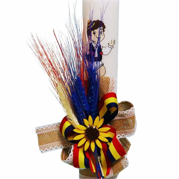 Lumanare Botez, Traditional, Baiat, Tricolor, Flori uscate, 35 cm, LMB071