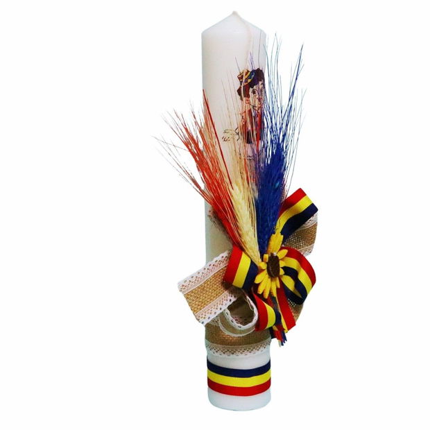 Lumanare Botez, Traditional, Baiat, Tricolor, Flori uscate, 35 cm, LMB071