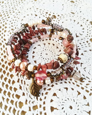 bratara boho spirala roz rodonit antichizat