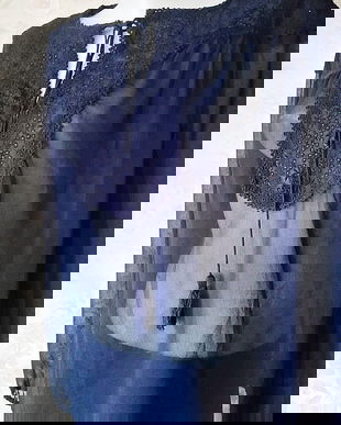 bluza voal bleumarin brodata , Zara , XL