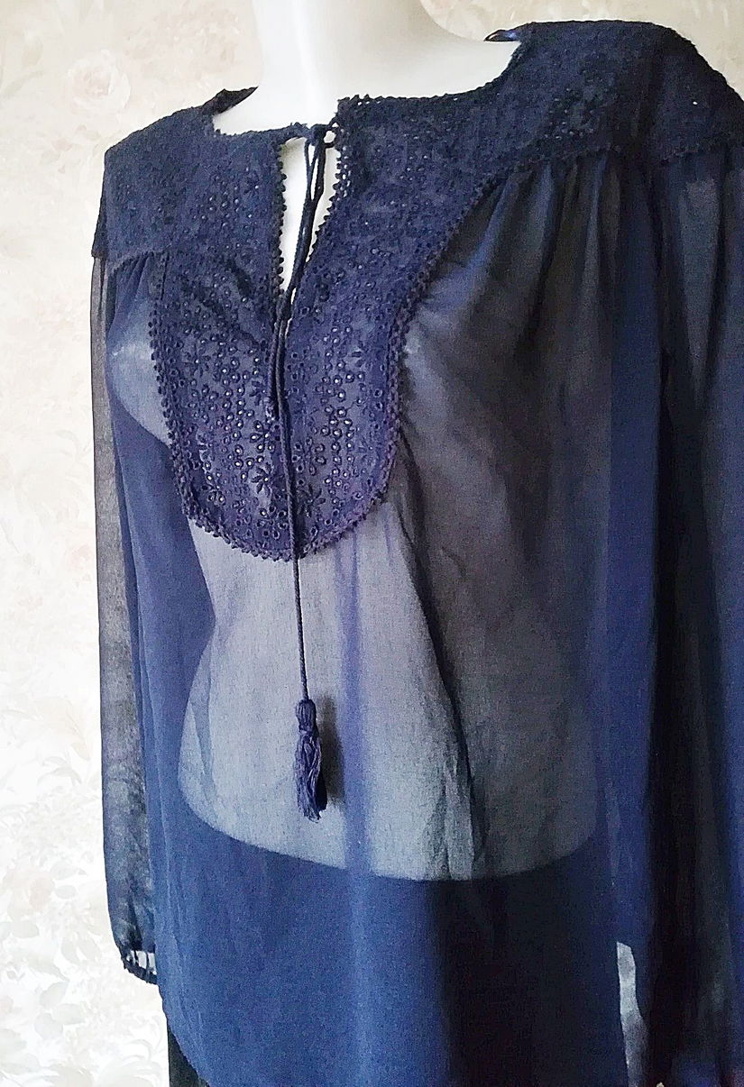 bluza voal bleumarin brodata , Zara , XL