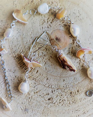 Set bratara  si cercei din perle si sidef natural - marine bracelet
