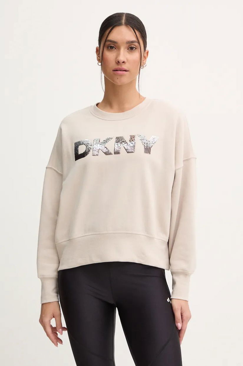 Dkny bluză femei, culoarea bej, cu imprimeu, DP4T1071