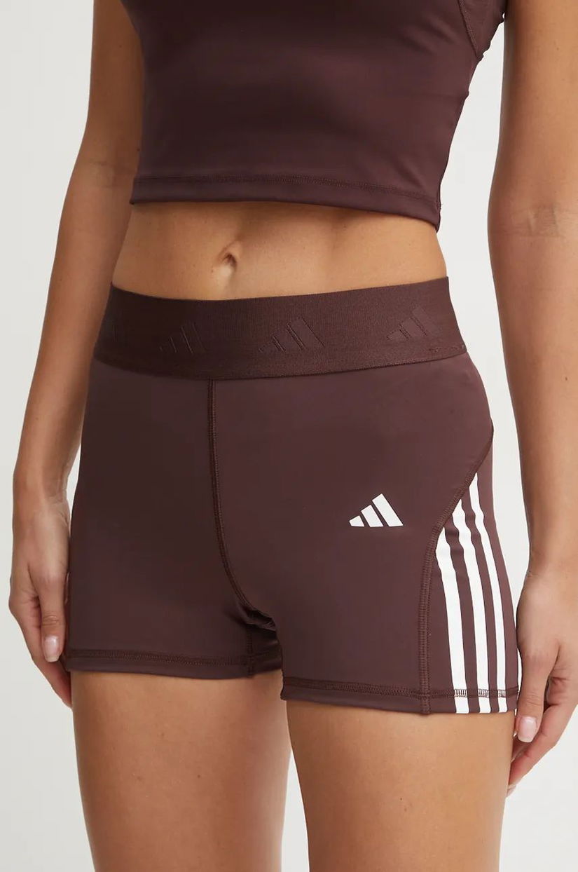 adidas Performance pantaloni scurți de antrenament Hyperglam culoarea maro, cu imprimeu, high waist, IX3219