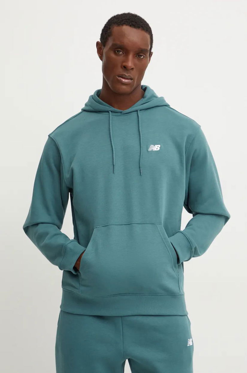 New Balance bluză bărbați, culoarea verde, cu glugă, uni, MT41508NUS